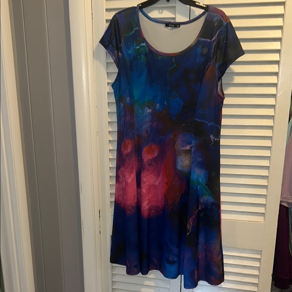 Elegant Asymmetrical Dress in Blue and Pink